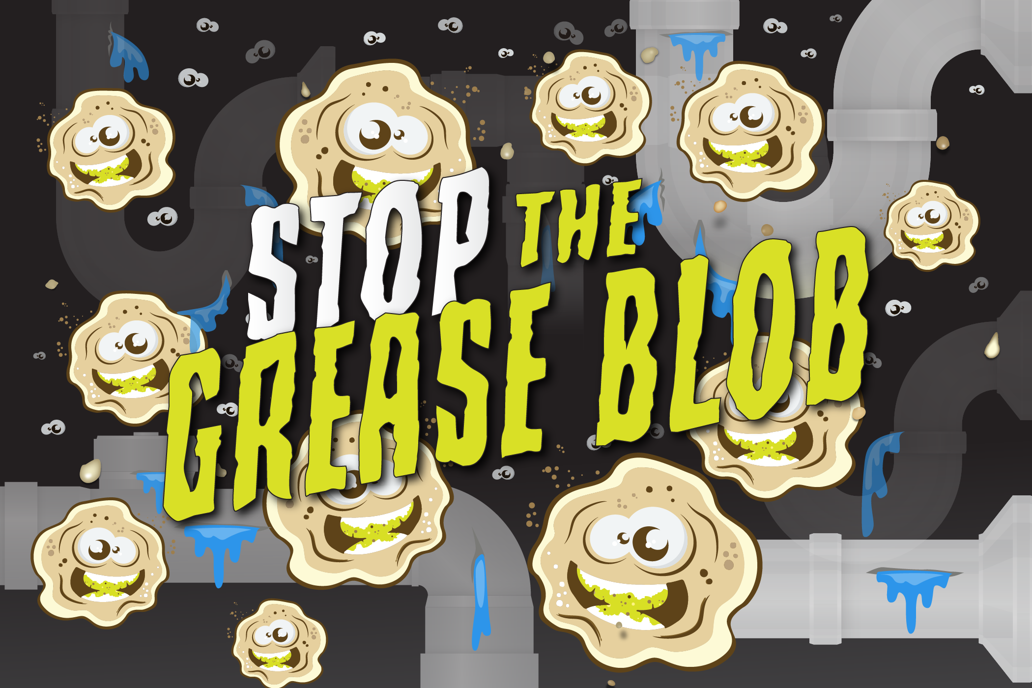 Grease blobs clogging pipes illustration