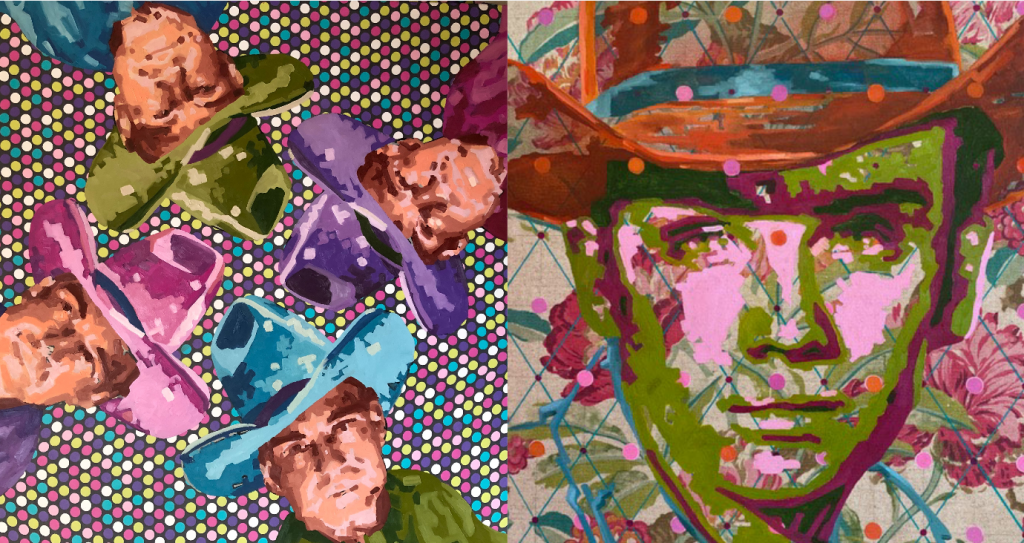 Colorful pop art images of cowboys