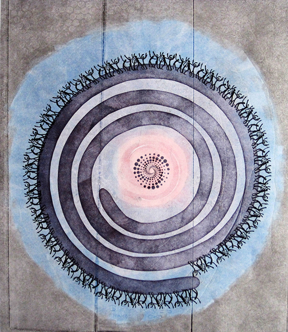 Round and Around and Around We Go, 2014 - Monotype, Polymer Plate Intaglio, Relief, Collage - Jo Lagattuta