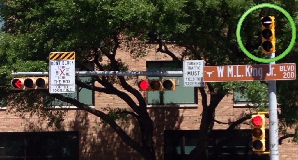 Photo of the transit queue jump at Martin Luther King Jr. Boulevard and Lavaca Street.