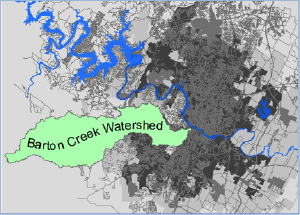 A map fo the Barton Creek watershed.