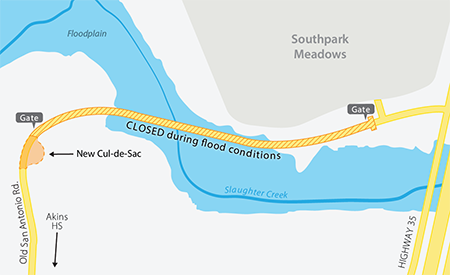 Map showing low water crossing.