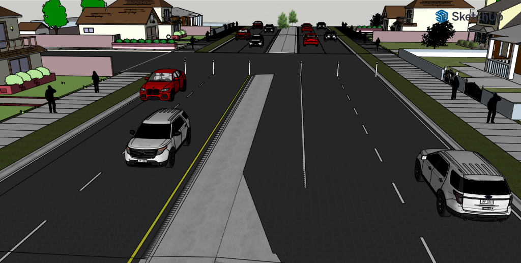 A rendering of West Gate Blvd with Speed Management measures
