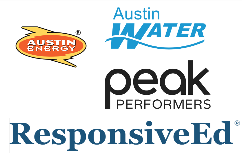 Logos for Austin Energy, Austin Water, Peak Performers, and Responsive Ed