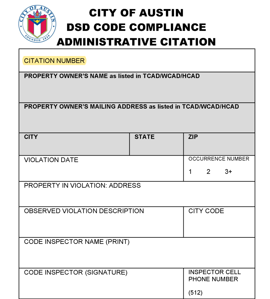 DSD Code Compliance Administrative Citation