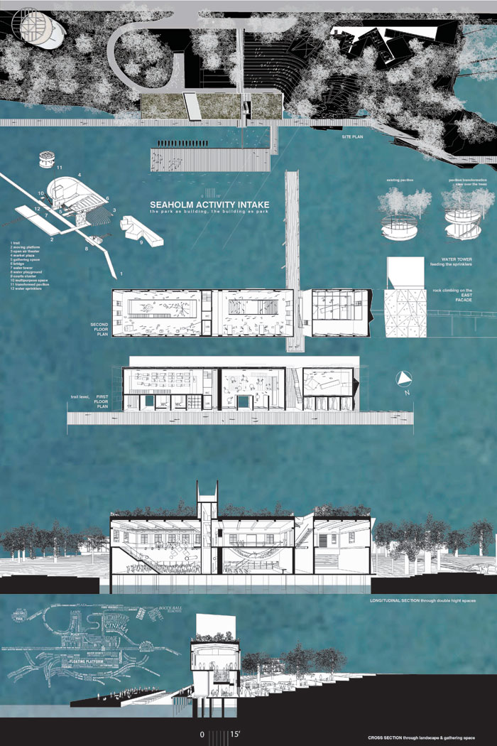 “Seaholm Activity Intake: The building as park; the park as building”. This design features trails, moving platforms, an open air theater, a market plaza, gathering space, a bridge, a water tower, a water playground, a courts cluster, multipurpose space, a transformed pavilion, water sprinklers, trail restrooms, rooftop greenery and more. For more information about this idea and others seen in this album, please go to, www.austintexas.gov/department/seaholmintake and comment on your favorite at, www.SpeakUpAustin.org 