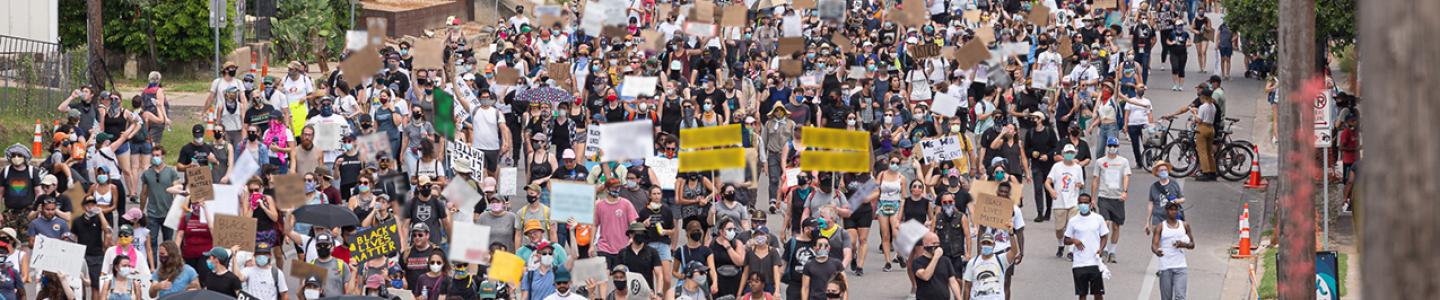 Protestors marching in the streets