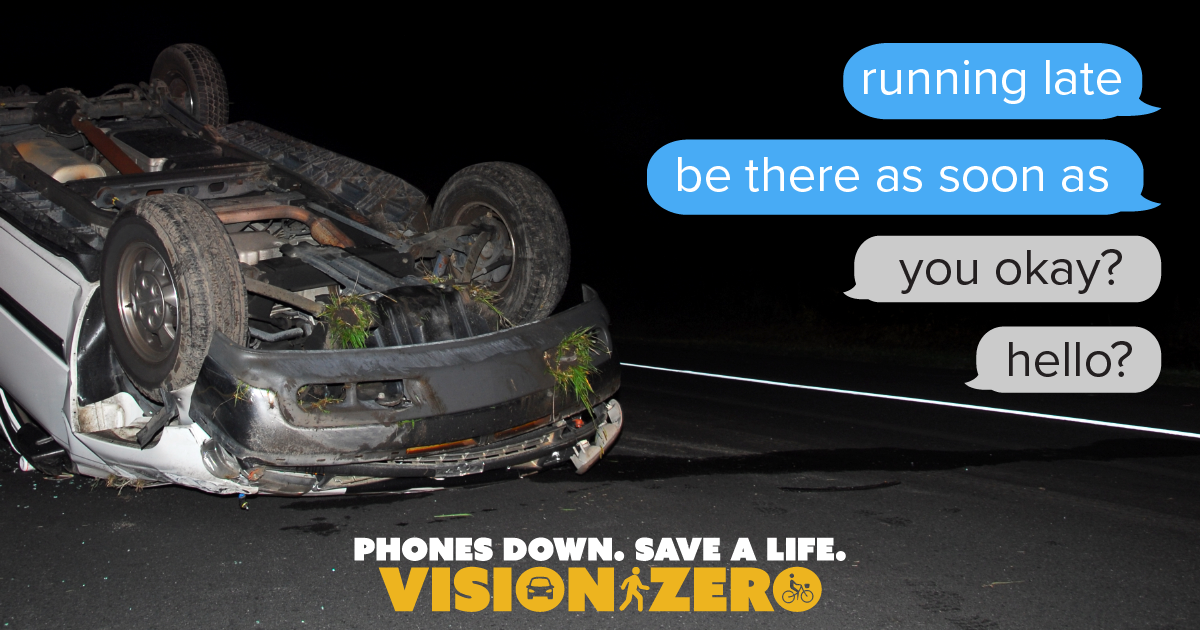 Upside down car in crash with text messages