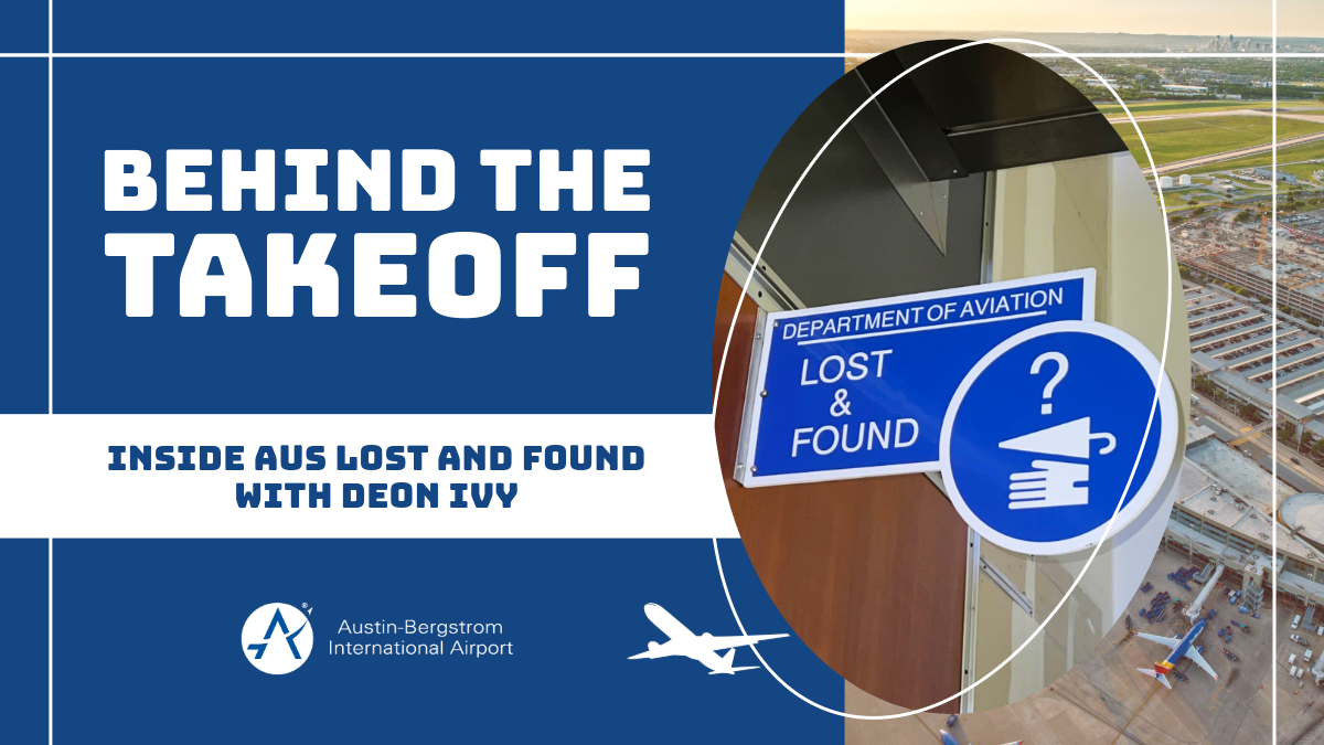 A graphic with text that reads, "Behind The Takeoff. Inside AUS Lost and Found with Deon Ivy"
