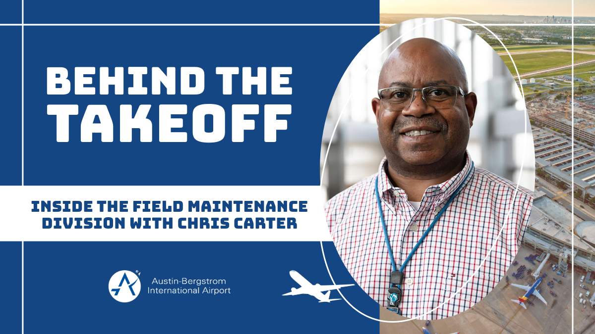 A graphic with text that reads, "Behind The Takeoff. Inside the Field Maintenance Division with Chris Carter"