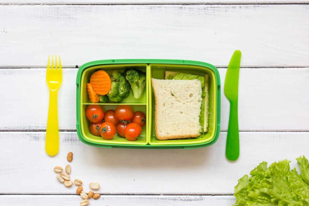 School lunch made in a bento box with different sections.