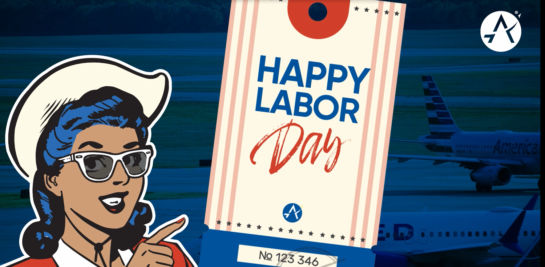 A person pointing to a ticket that says Happy Labor Day.