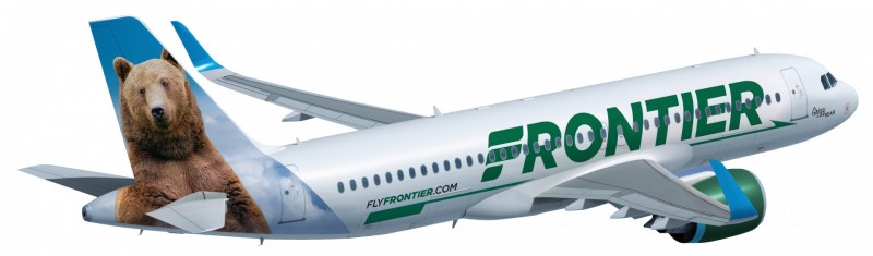 A picture of a Frontier-branded plane