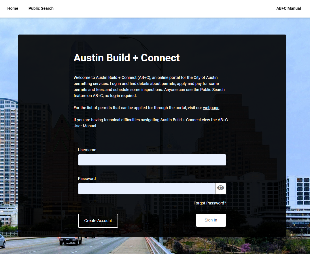 Image of Austin Build Plus Connect Home Page
