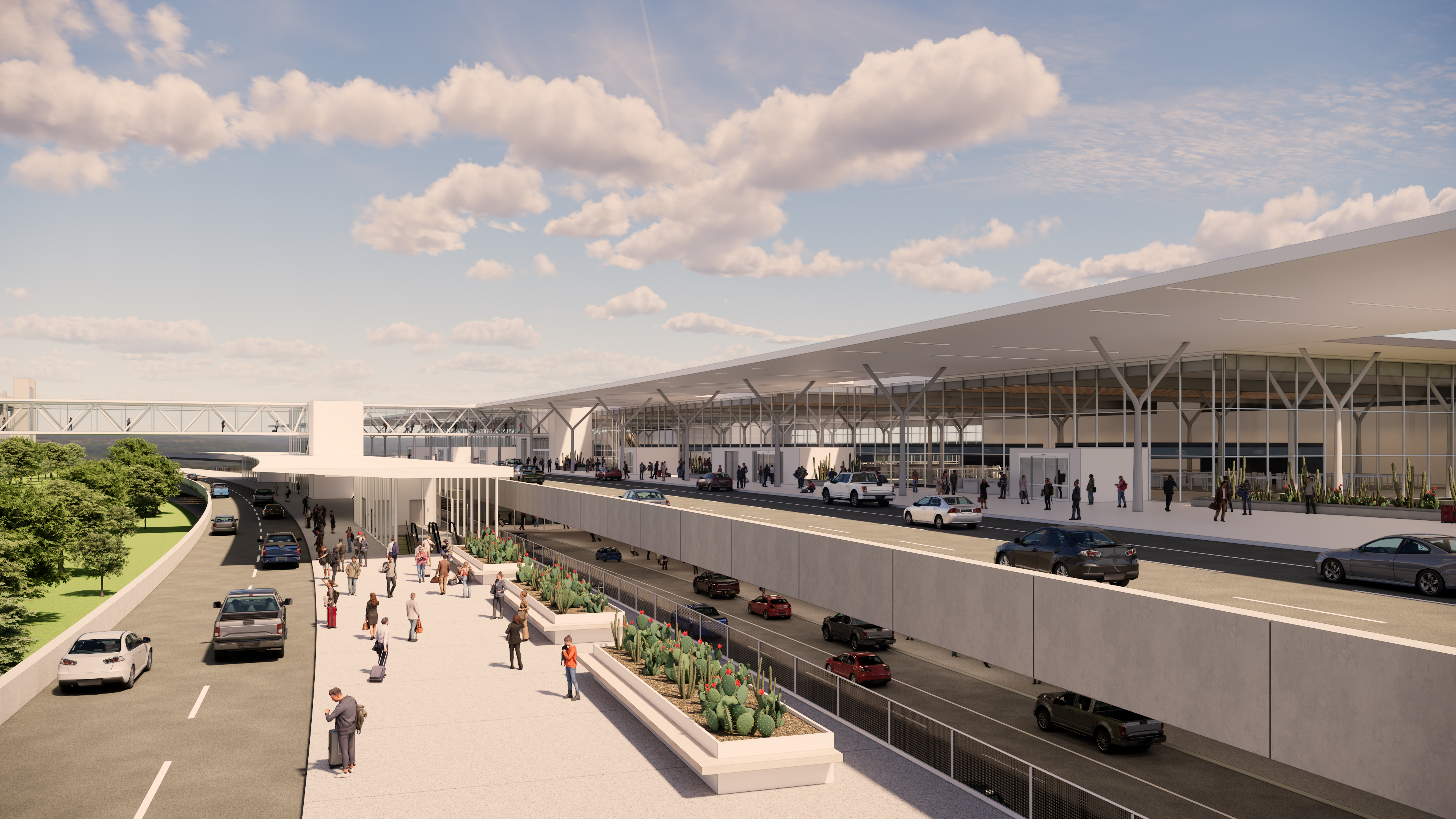 a pre-design conceptual rendering of the new Arrivals and Departures hall at AUS