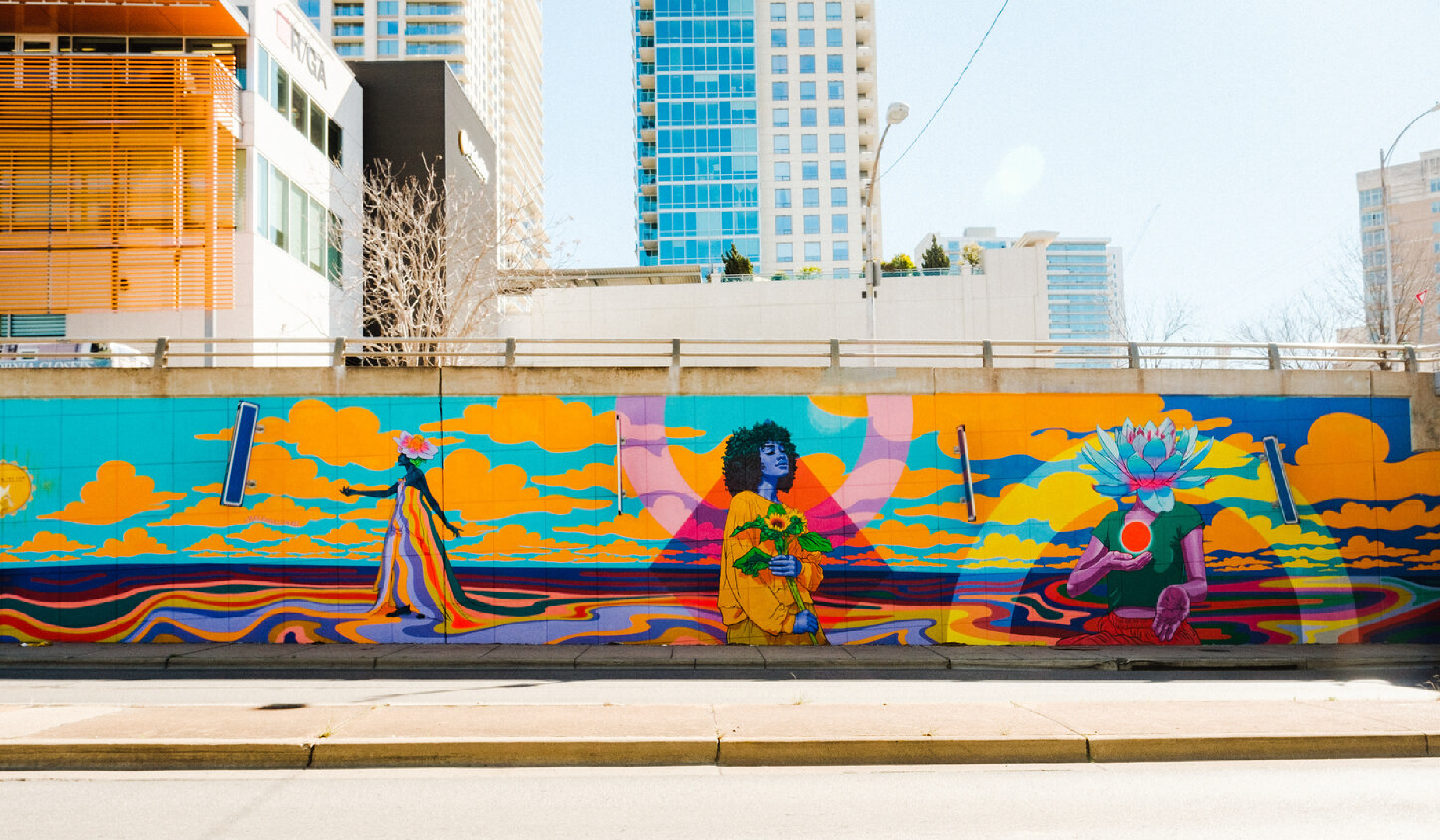 multicolor art mural on public street