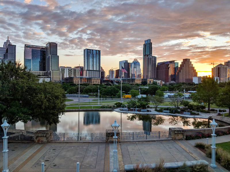 View of part of the Austin skyline at dusk.