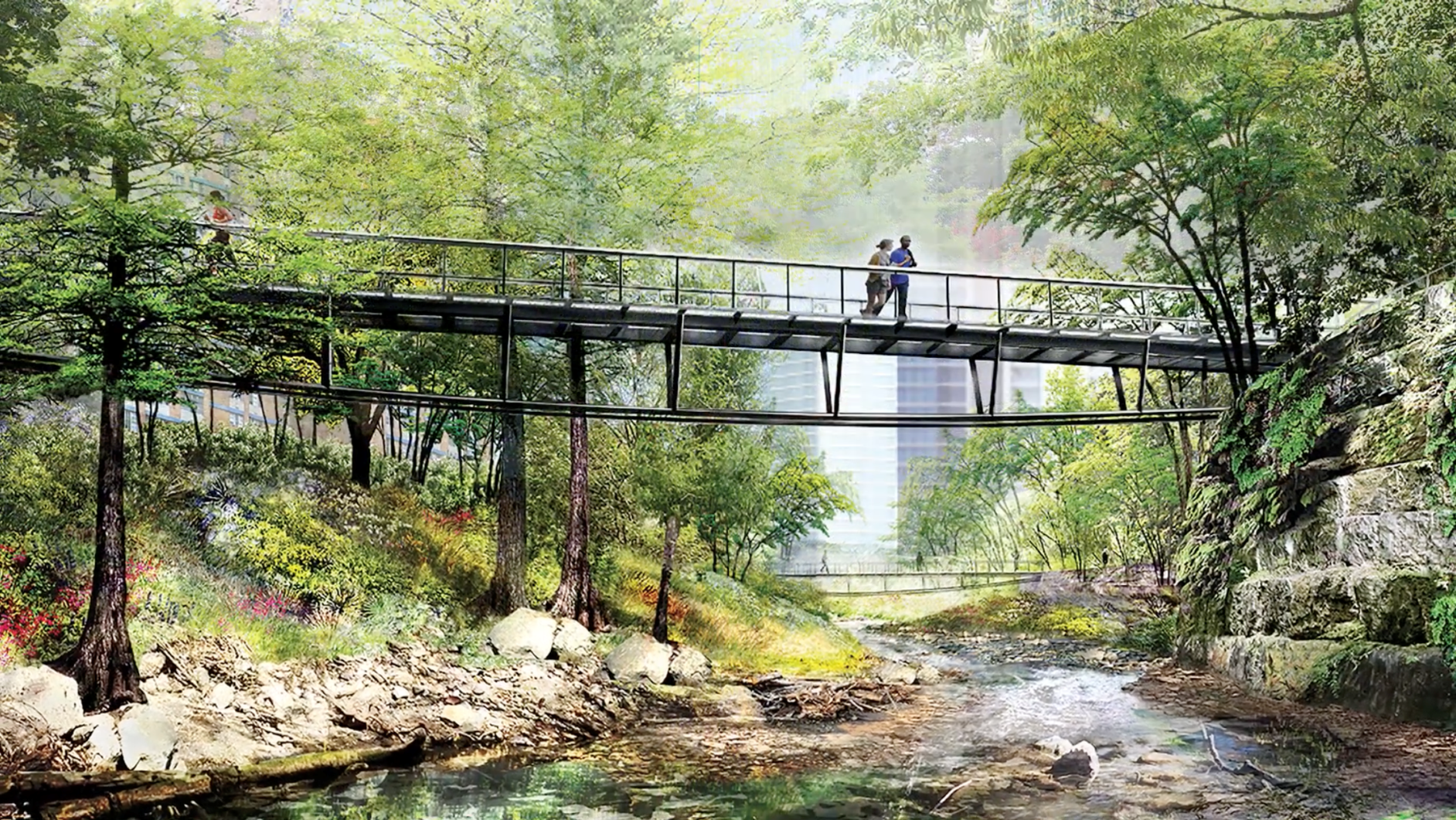 Rendering of lattice bridge over Waller Creek