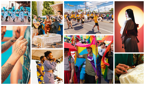 Group of diverse Austin artists and creatives collaged together; symbolizing support for the arts, culture, and equity in the community