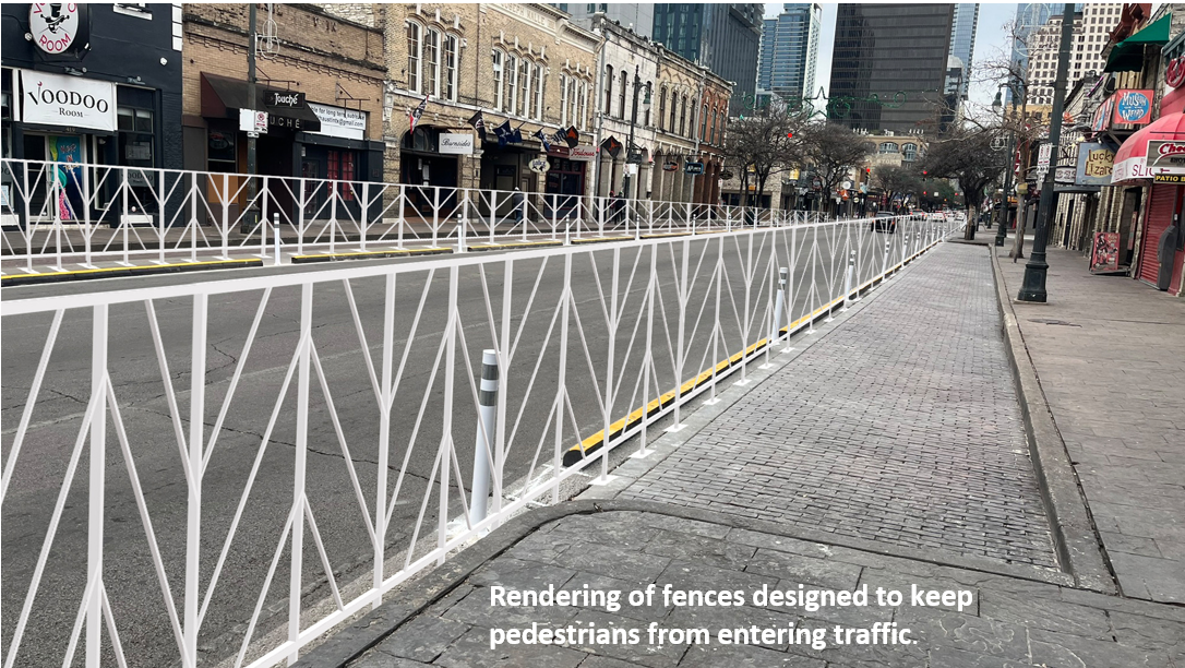 Rendering of fences designed to keep pedestrians from entering traffic.