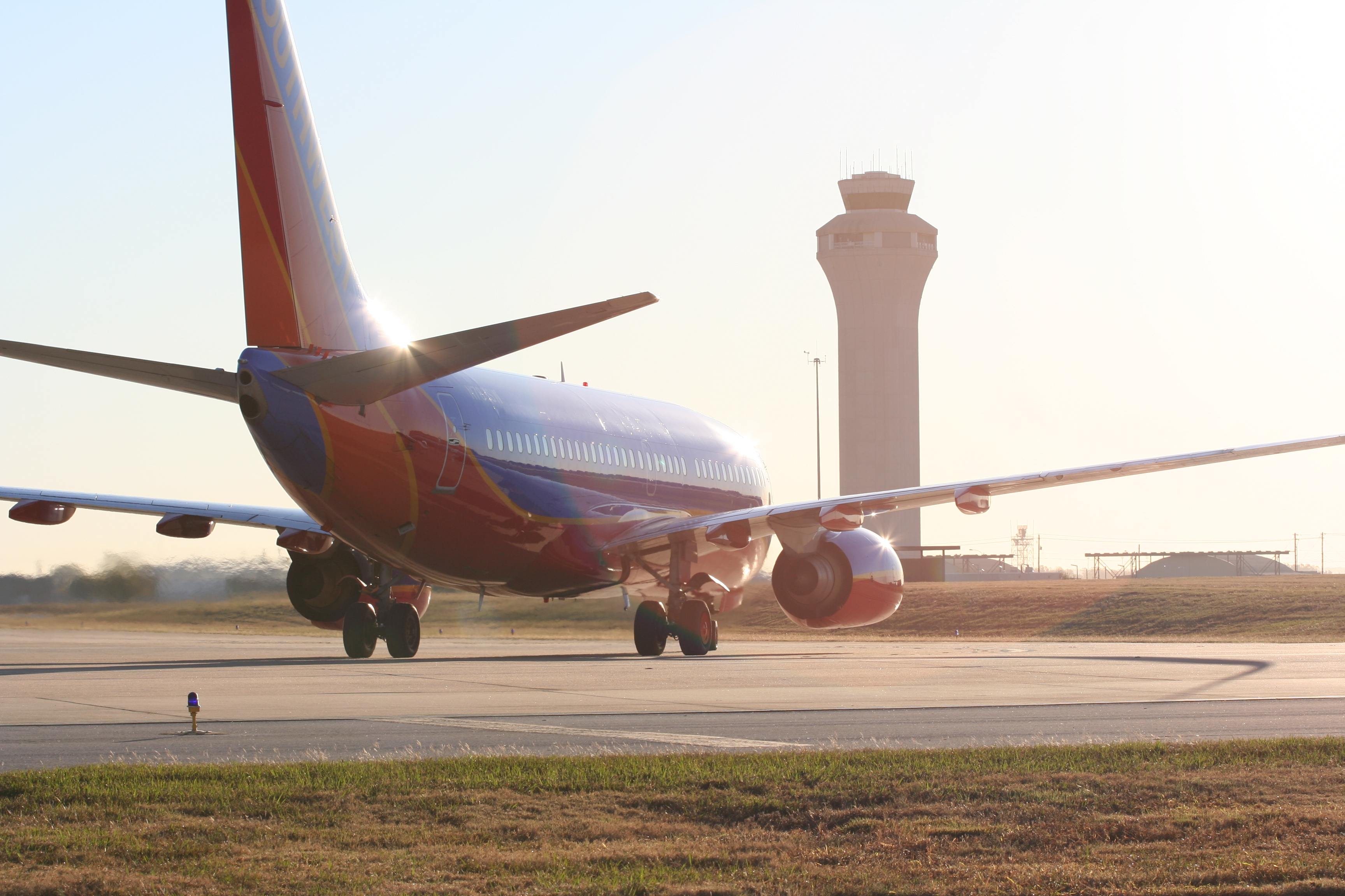 A Southwest plan departs the Barbara Jordan Terminal