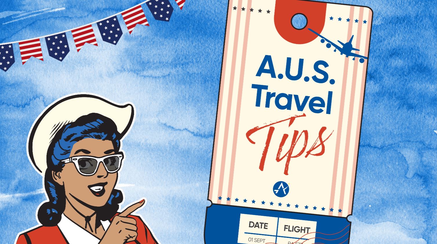 A graphic with text that reads "AUS Travel Tips"