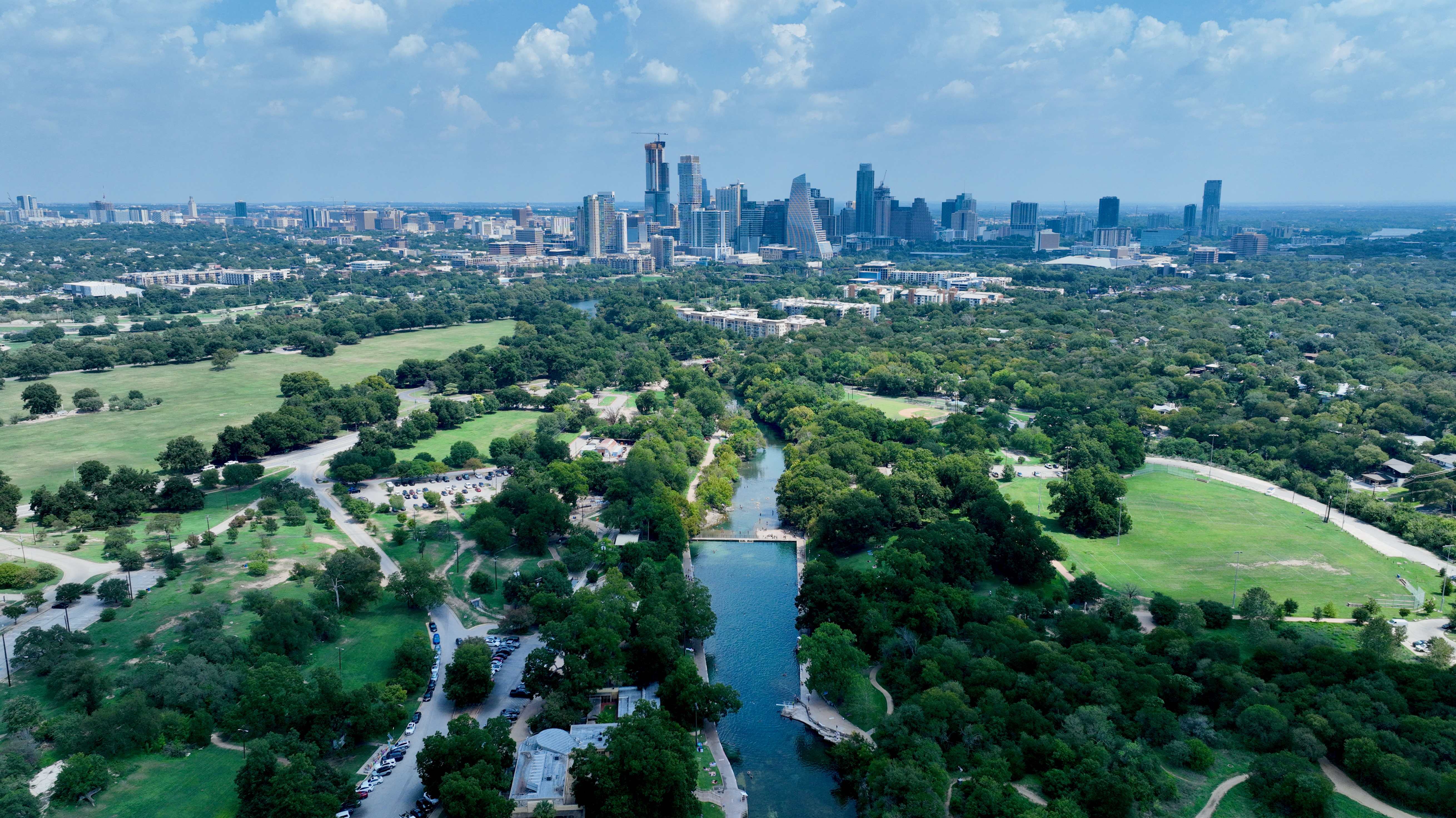 Aerial View of Zilker Park and Austin