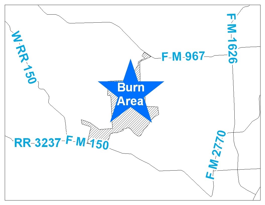 A map of the area where Austin Water is conducting a prescribed burn.