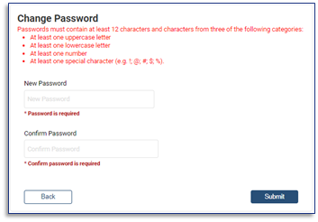 Change password screen