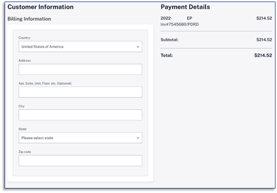 Billing info dialog box