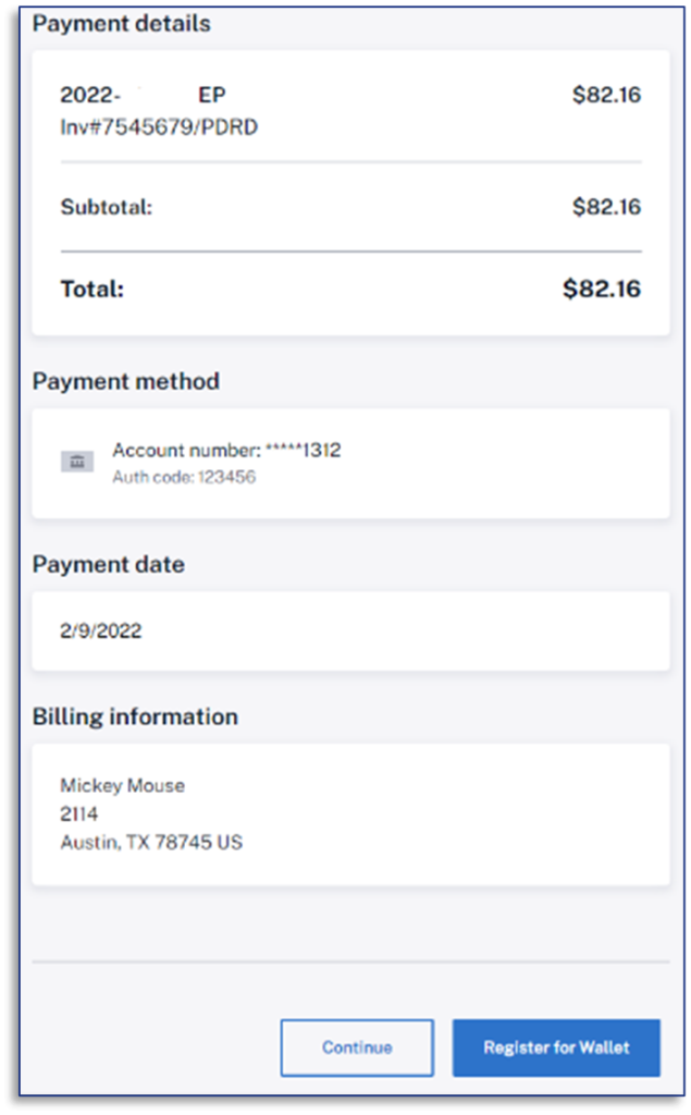 Payment confirmation screen