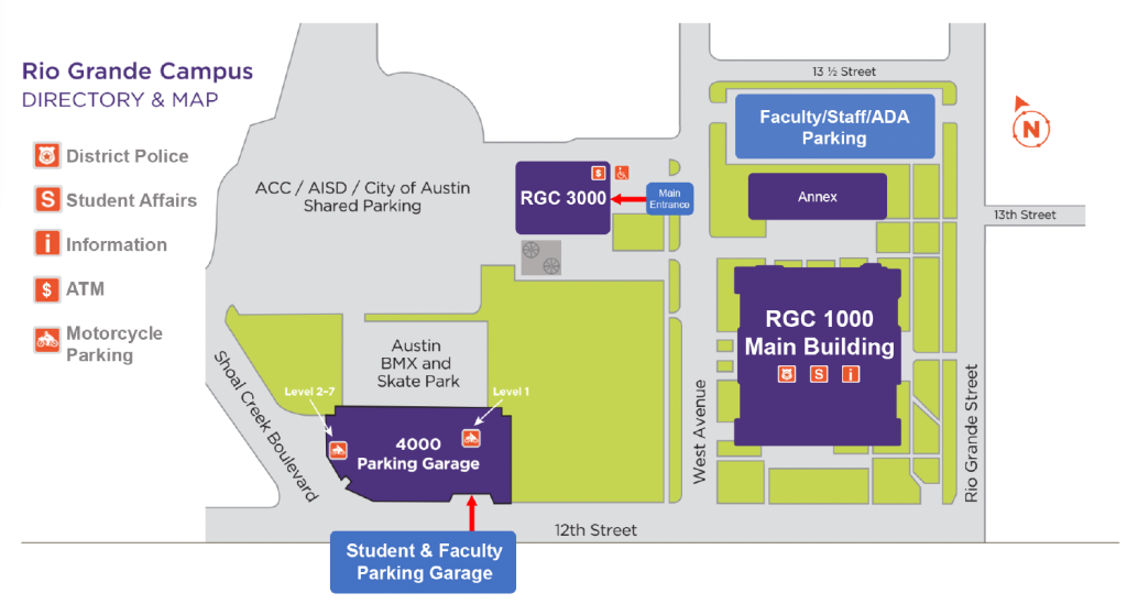 Map of Rio Grande Campus of Austin Community College