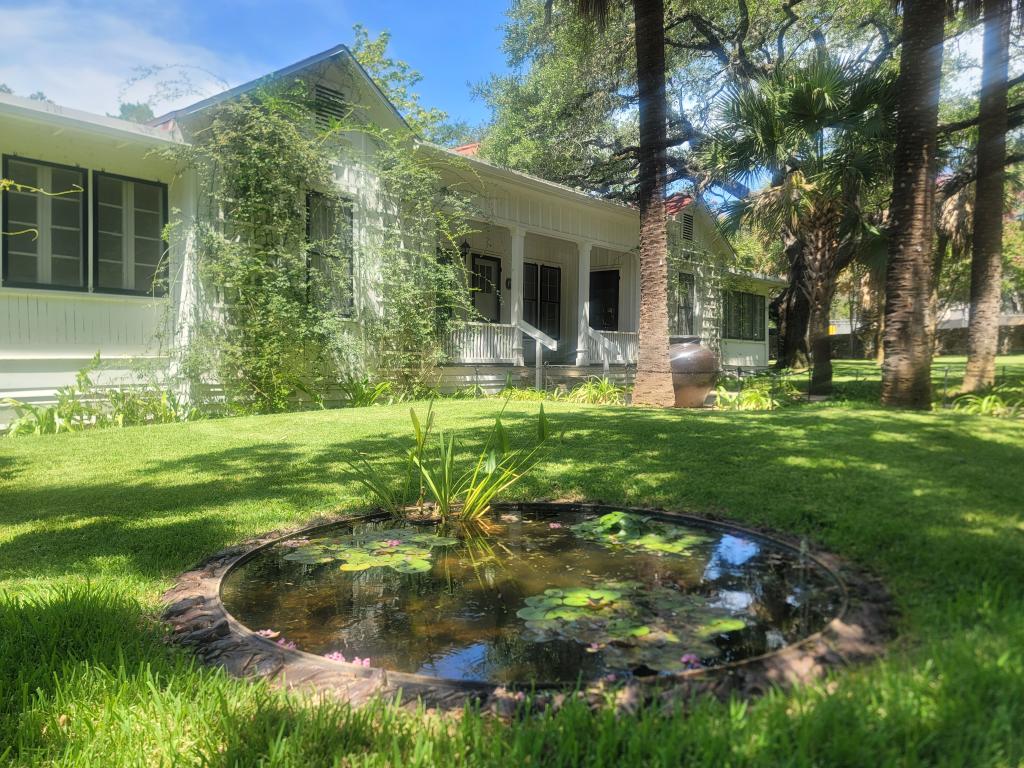 Mayfield Cottage and cast iron pond with water lilies