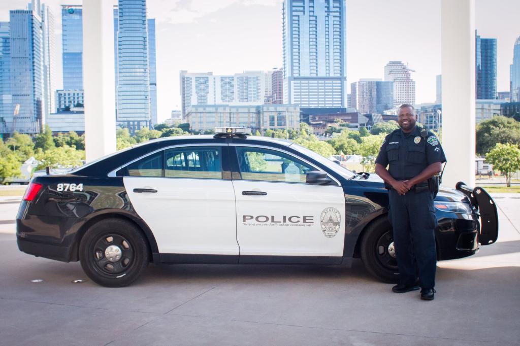 Patrol car and uniform.