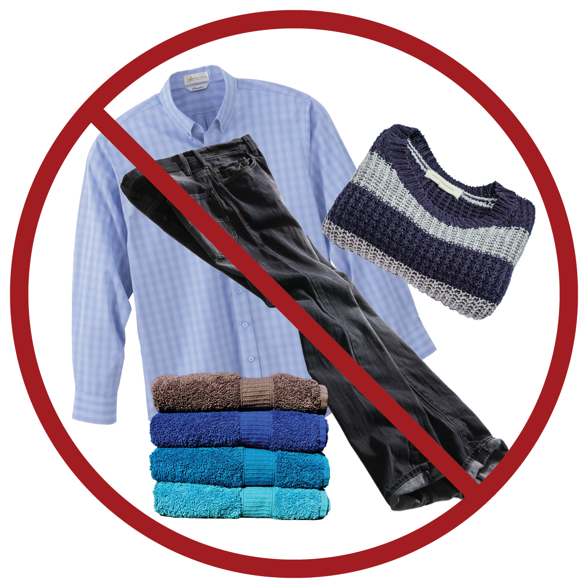 clothing and textiles: keep out of blue recycling cart
