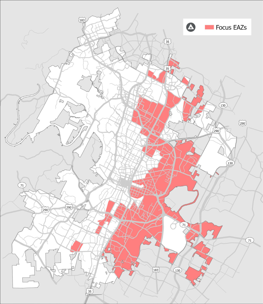 Figure 1-1. Map of Focus (Most Vulnerable and Medium-High Vulnerable) Equity Analysis Zones.