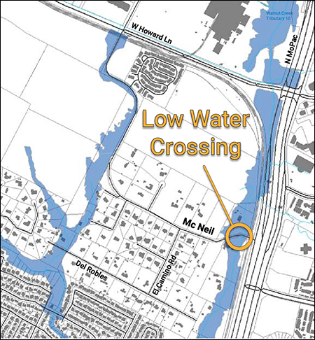 map showing low water crossing