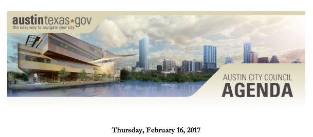 Banner reading Austin City Council Agenda