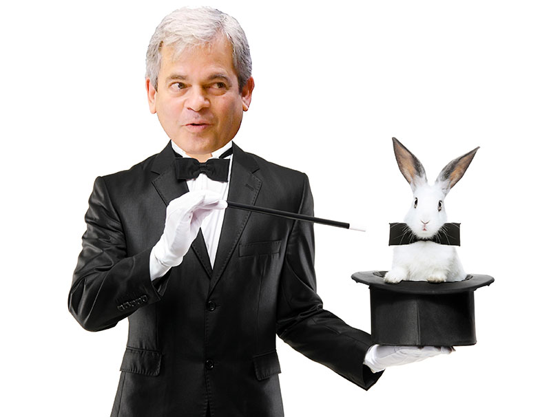 Graphic of Mayor Steve Adler as a magician