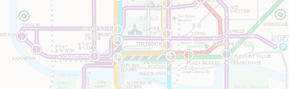 Part of a transit map of Downtown Austin