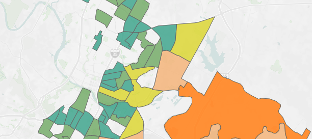 Map of Austin, Texas with neighborhoods outlined in different colors