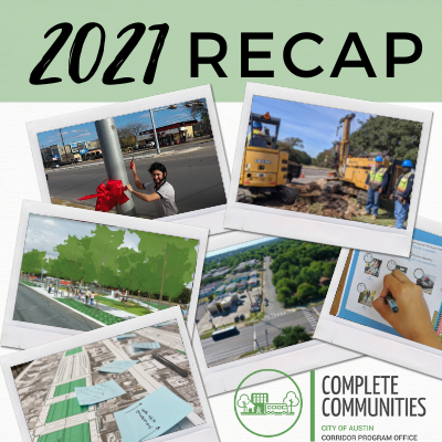 A graphic reading "2021 Recap" with a collage of photos and the Complete Communities logo