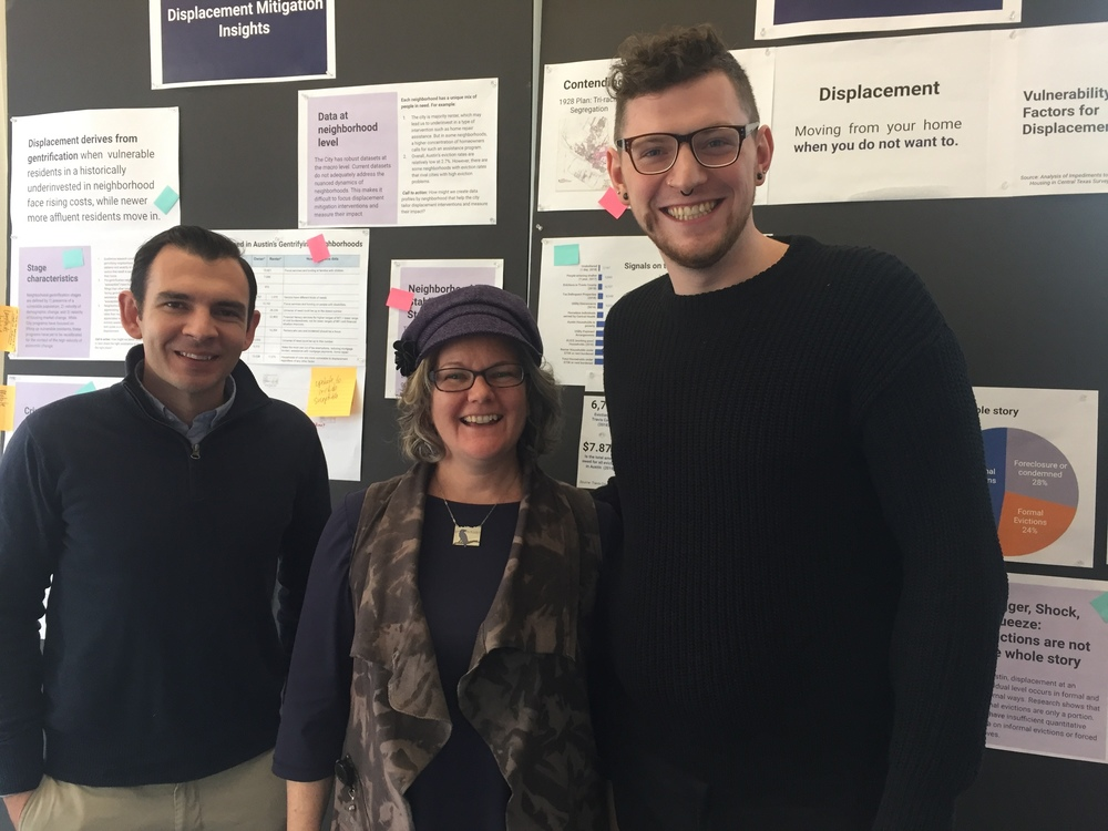 Patrick Kazyak, right, meets with OGP Austin leaders Daniel Culotta and Innovation Officer Kerry O'Connor