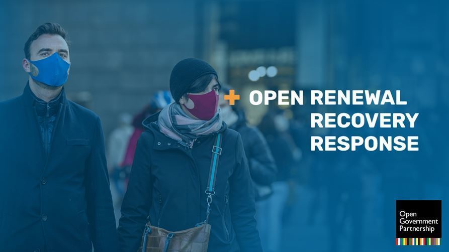 The heading of the Open Renewal Recovery Response website, with a photograph of two people wearing protective face masks