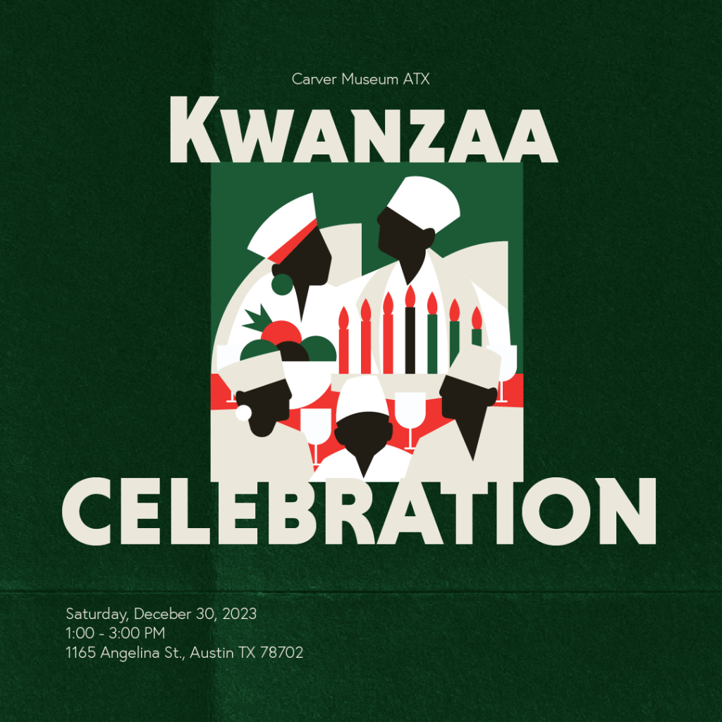 green graphic with family celebrating Kwanzaa