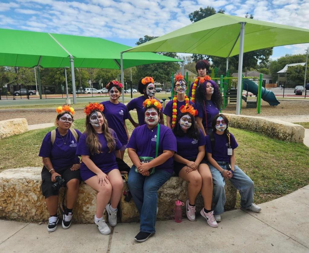 Caminos class of 2025 during facepainting activity for Mexic-Arte's Viva La Vida parade, October 26, 2024