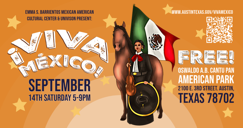 Viva Mexico with mariachi next to horse