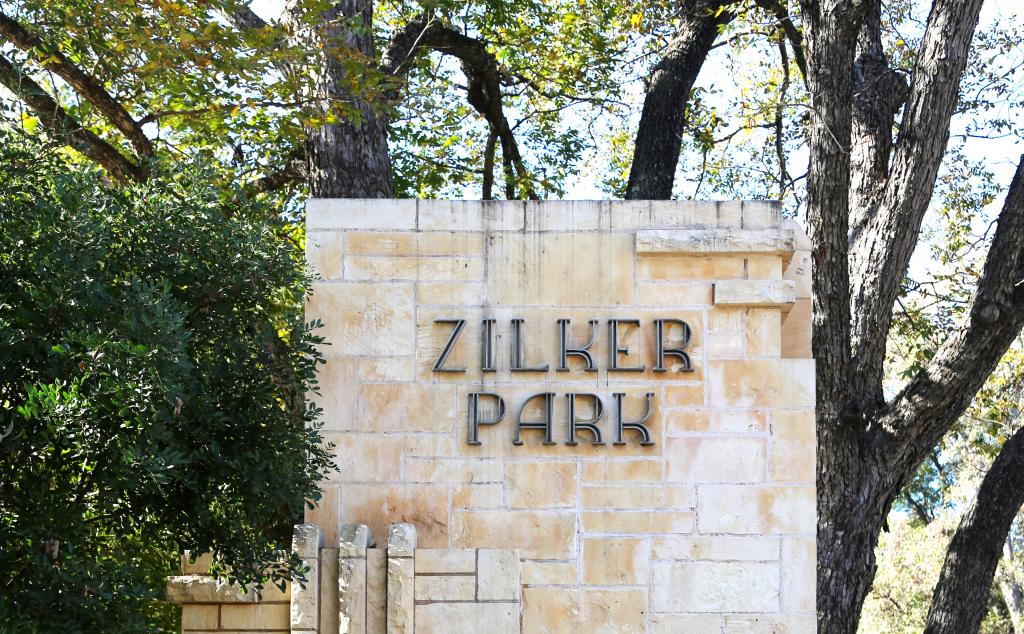 Zilker Park Gate welcoming visitors on Barton Springs Road