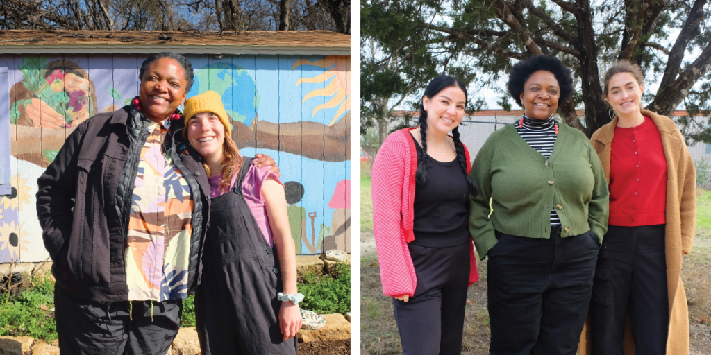 Two photos of Starla smiling with students outside.