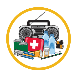 Emergency equipment: water, emergency kit, radio